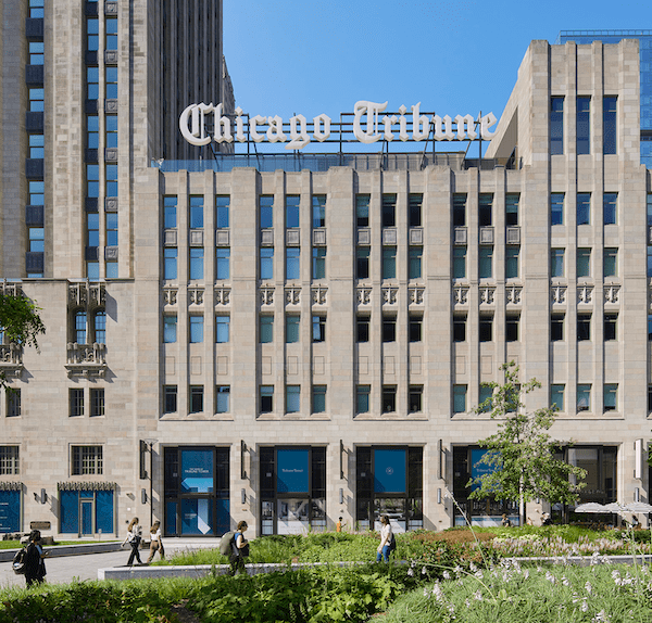 Pioneer Court facade of Chicago Tribune Tower, an adaptive reuse project and 2023 BALA winner