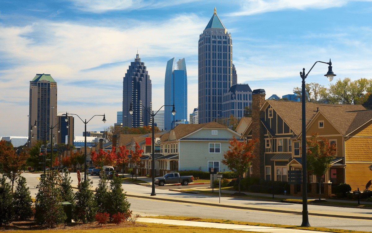 City of Atlanta with neighborhood homes in the foreground