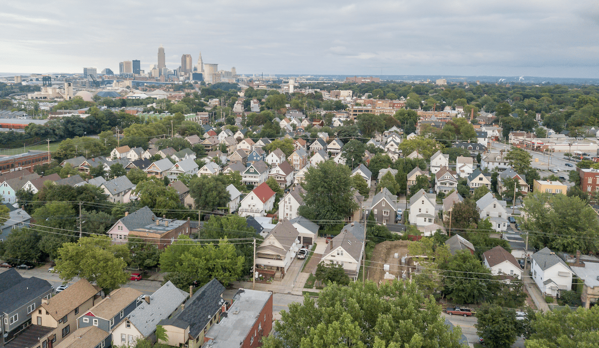Aerial view of neighborhood near Cleveland