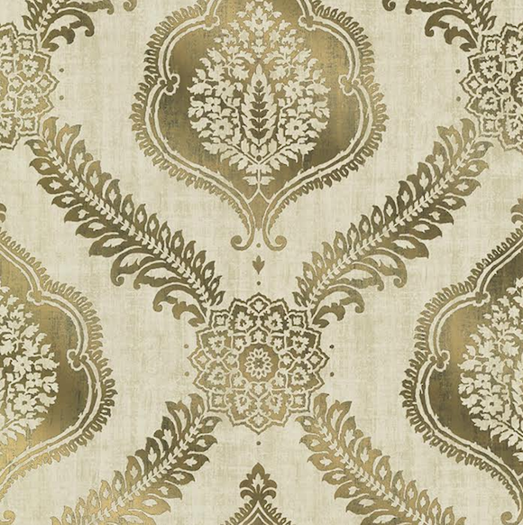 Zoraya Gold Damask wallcovering from Brewster Home Fashions' Alhambra Collection 