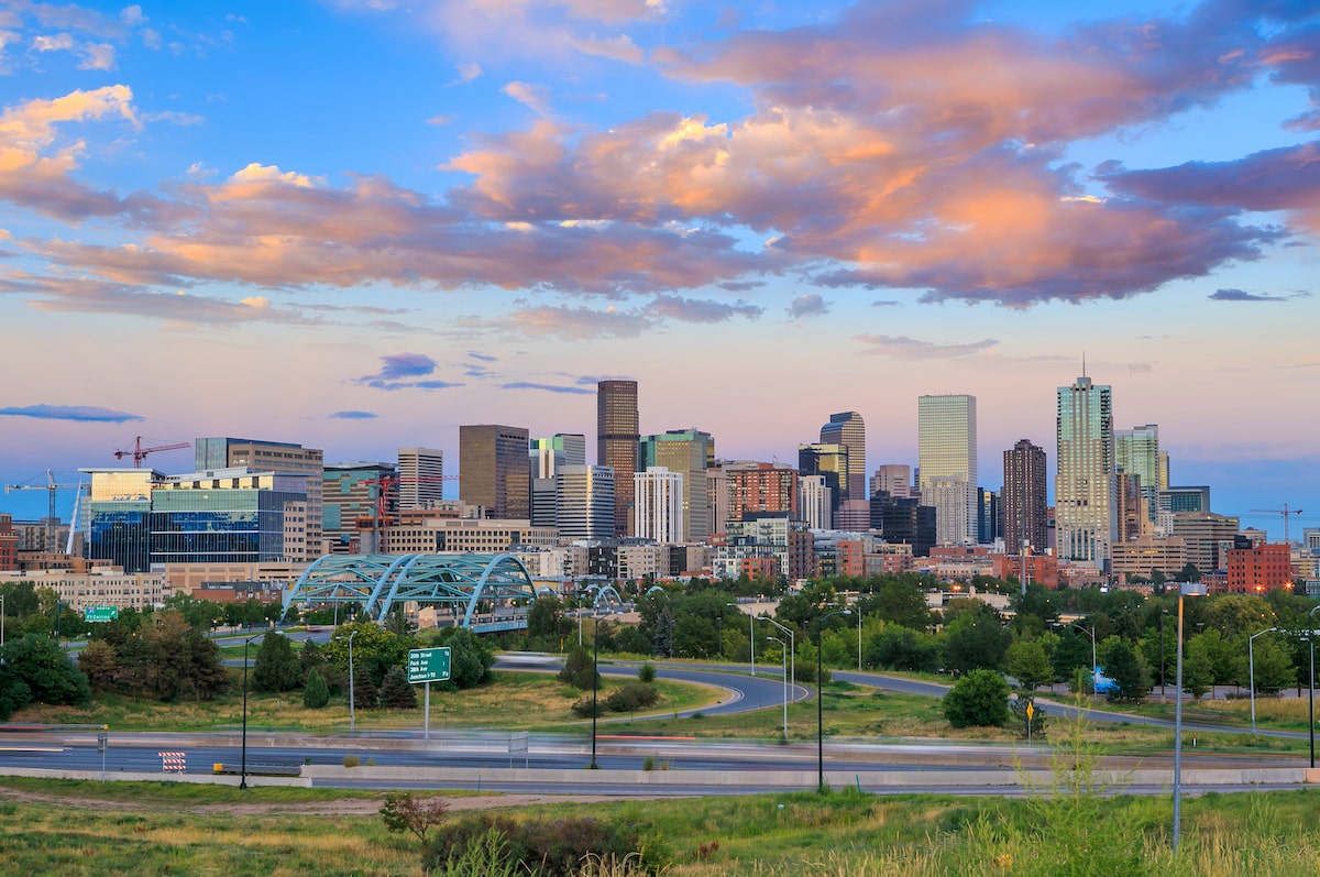 View of skyline in Denver, where active listings of homes for sale are down