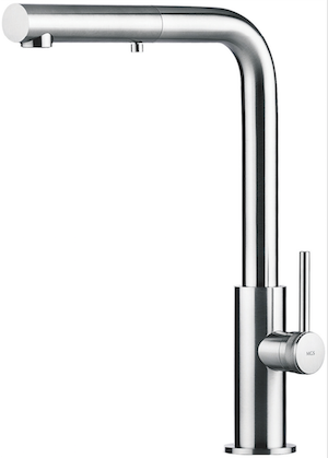 The Spin HD faucet from MGS of Milano is a solid stainless steel faucet that has a pull-out dual-spray hand shower. 