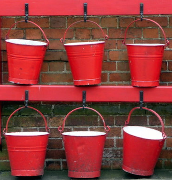6 red buckets 