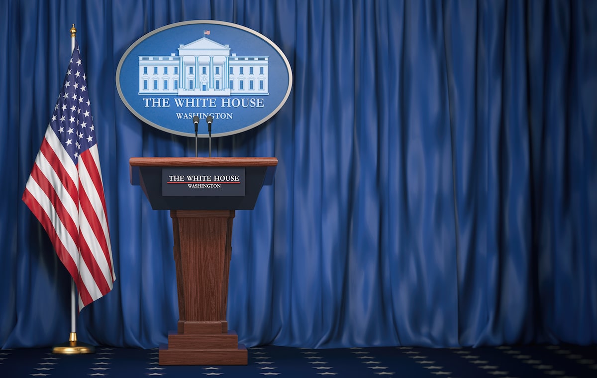 Empty White House podium before press briefing