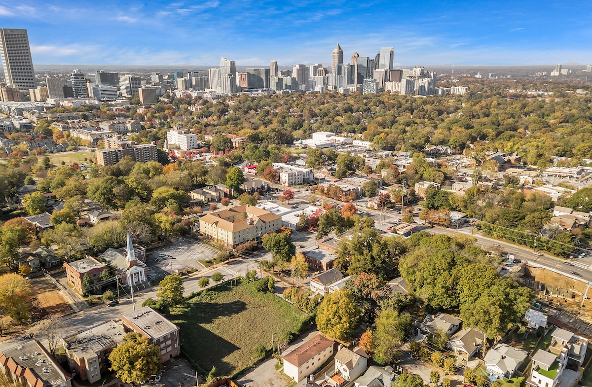 Atlanta metro area surrounded by residential neighborhoods