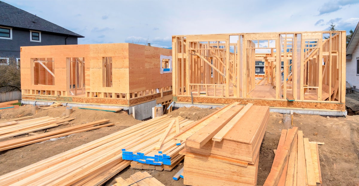 New wood-framed houses under construction