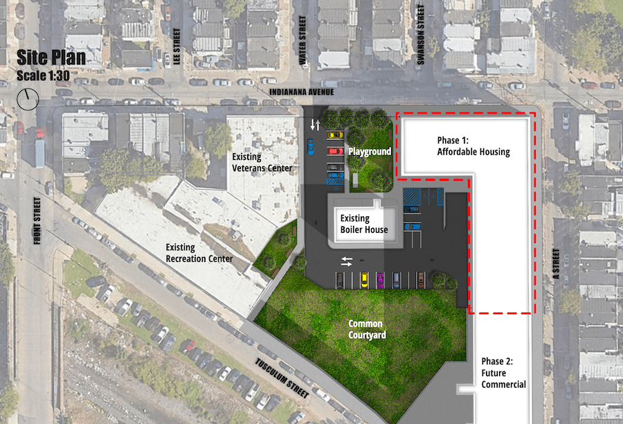 Site plan for the A & Indiana, a warehouse adaptive reuse project that is a 2023 BALA winner 