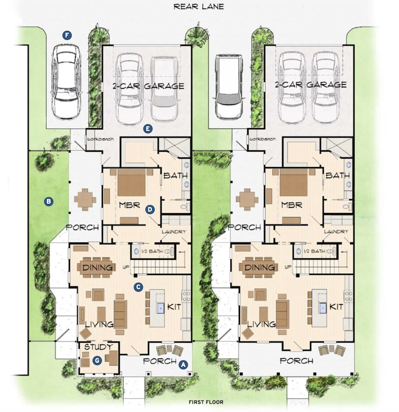 first-floor plan of the Blue Ridge home design by Larry Garnett Designs