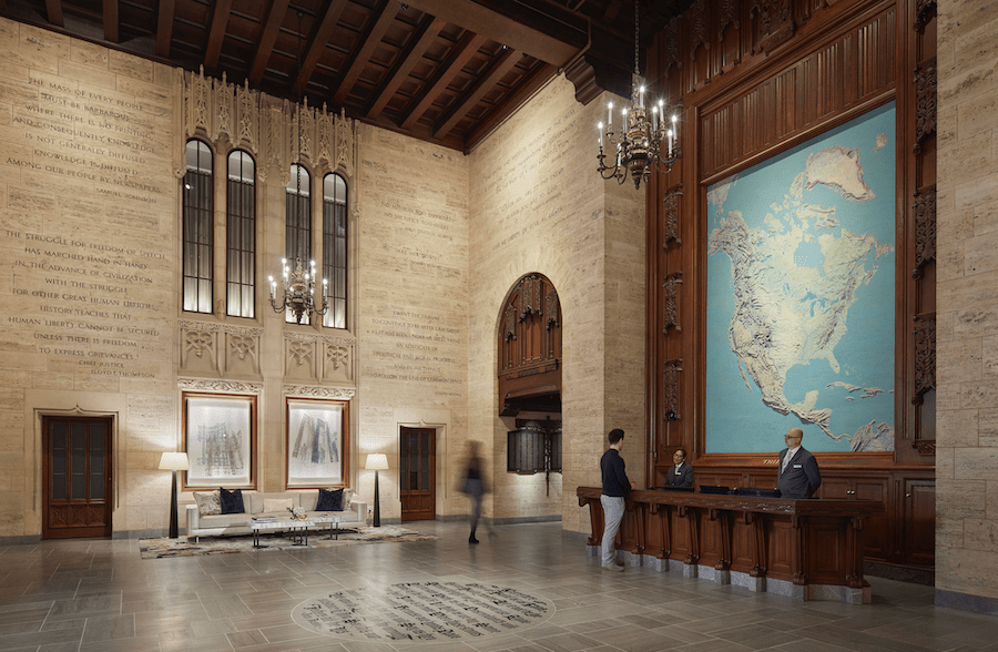 Lobby of the Chicago Tribune Tower, a 2023 BALA adaptive reuse winning project