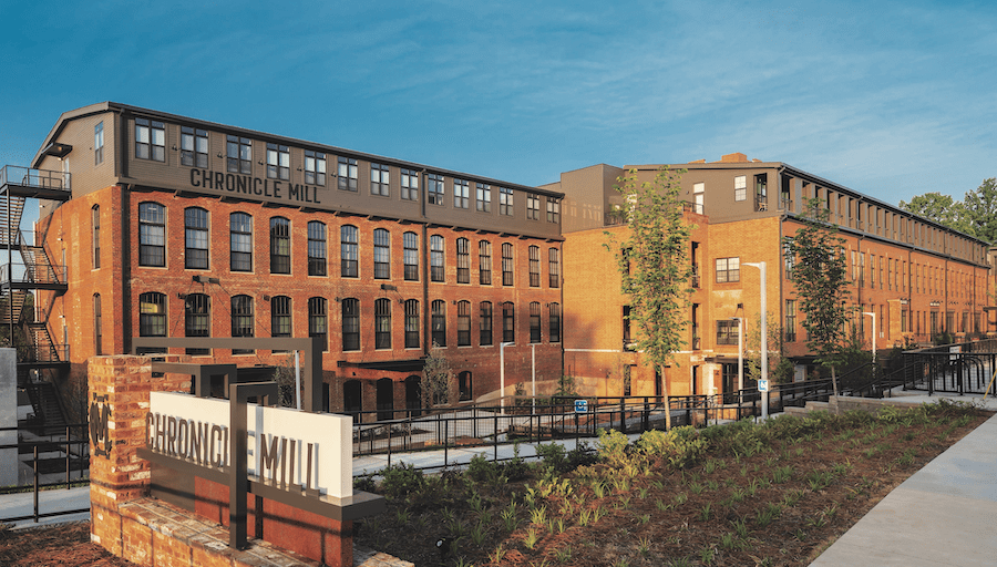 Exterior view of the Chronicle Mill, an adaptive reuse project and 2023 BALA winner, after renovation 