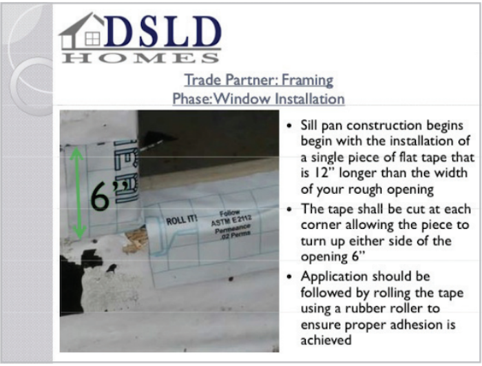 DSLD Homes' construction standards for window installation
