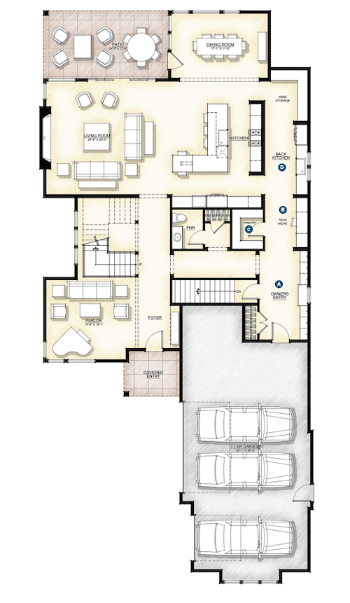 DTJ Design's Lottery House floor plan with a drop zone