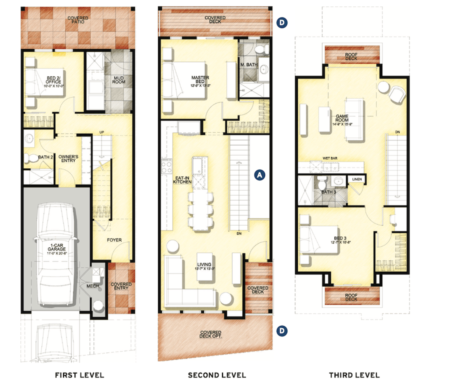 DTJ Design floor plans for Infill Plan 1 townhomes