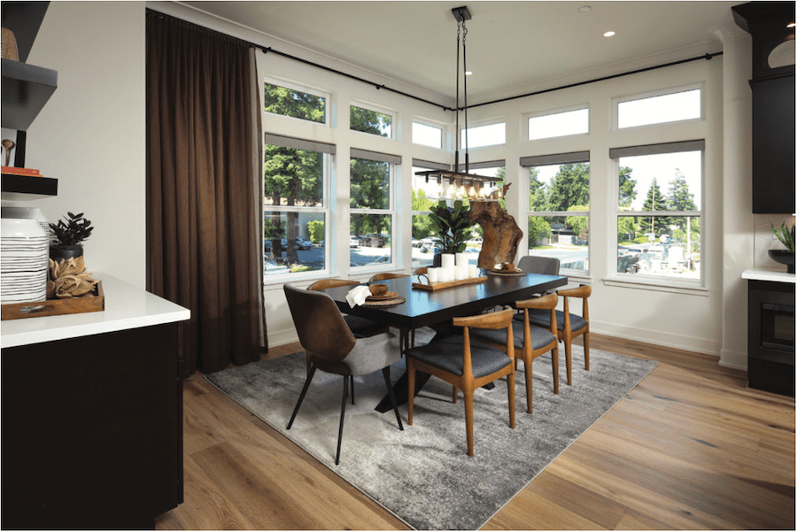 Dining space in Dahlin Group's design for the Redwoods at Montecito townhomes