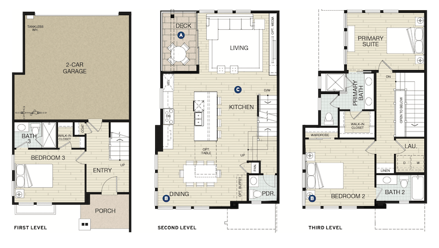 Dahlin design for townhomes, Redwoods at Montecito, floor plans