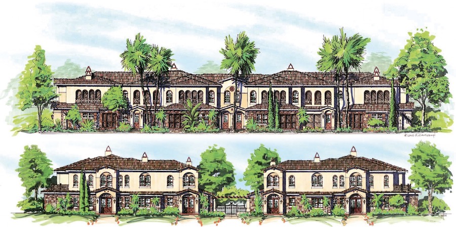 Elevations of the Neighborhood Townhomes designed by The Evans Group