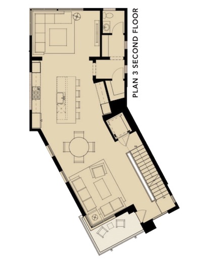 Second-floor plan at Robert Hidey Architects' zero lot line design for Asher Neighborhood