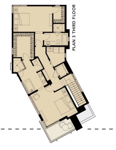 Third-floor plan at Robert Hidey Architects' zero lot line design for Asher Neighborhood