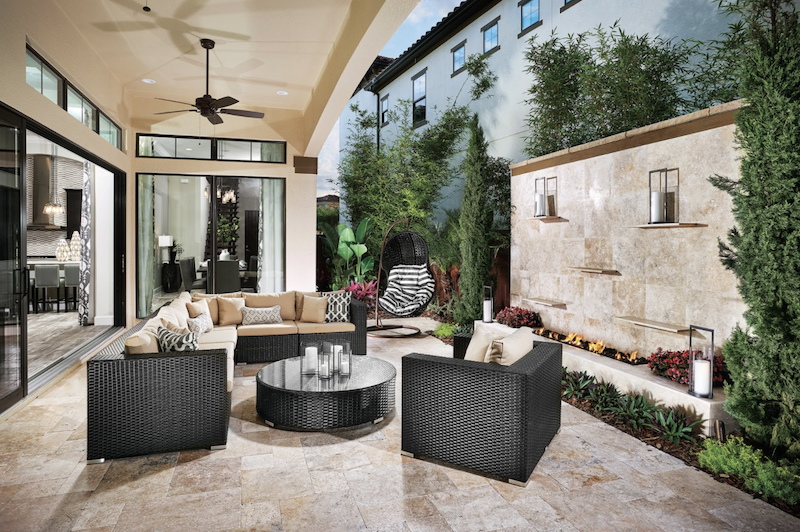 outdoor living space for a detached home on a small lot at Dellagio in Orlando, Florida