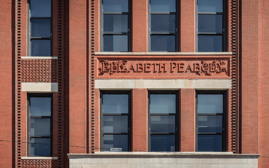 Exterior detail on the facade of Peabody School Apartments, an adaptive reuse project and 2023 BALA winner