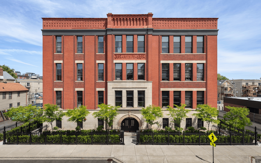 After renovation exterior view of Peabody School Apartments, an adaptive reuse project and 2023 BALA winner