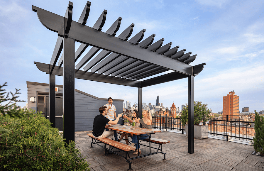 Roof deck at the Peabody School Apartments, an adaptive reuse project and 2023 BALA winner