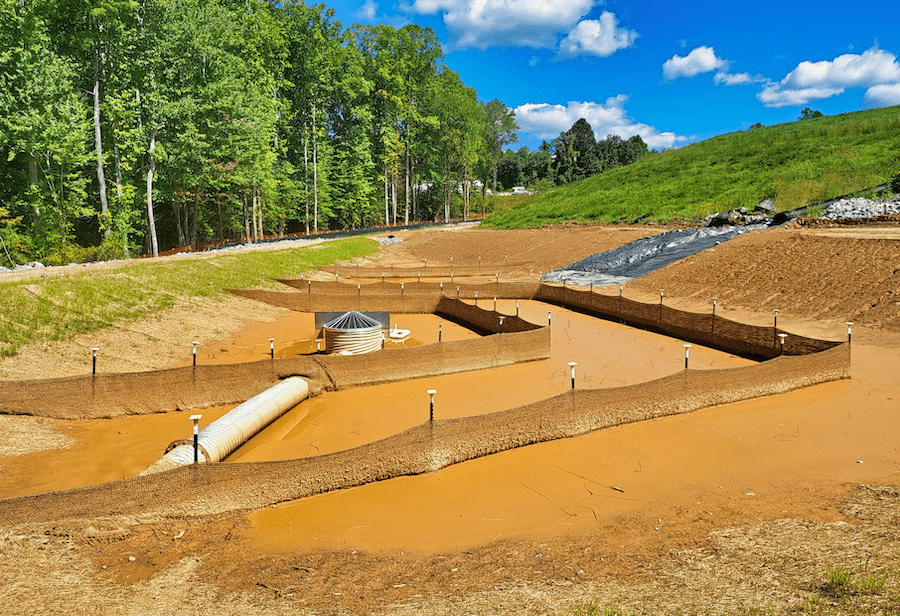 Construction site retention pond