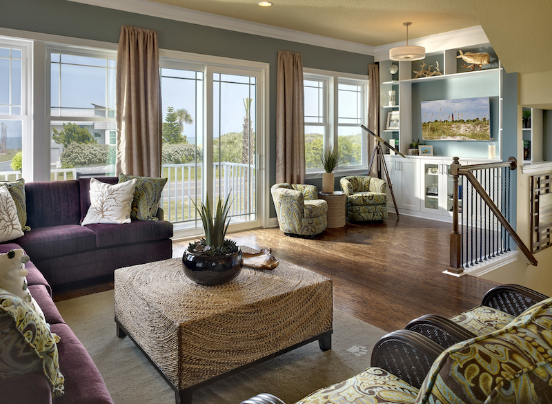 living room takes in the view in the Sunset Inlet design by The Evans Group