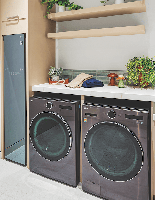 LG Laundry's Mega Capacity Smart Front Load Washer, Dryer, and Styler are used in The New American Home 2024.