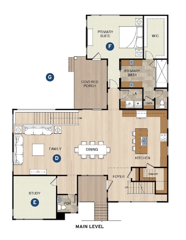 The Carrboro home design, main level floor plan