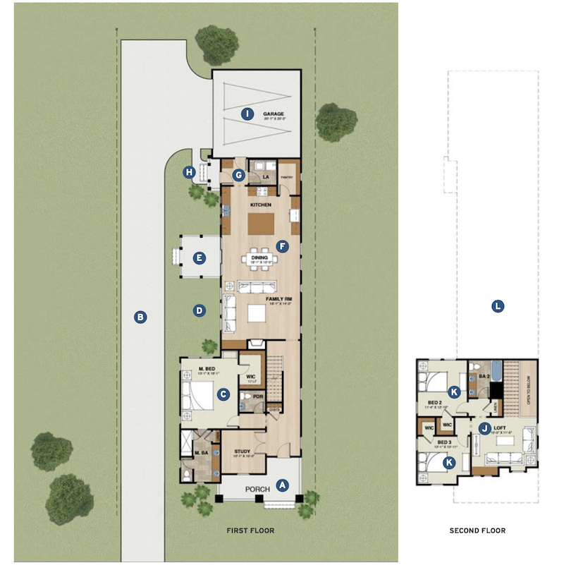 first and second floor plans for The Greenwood home design by GMD Design Group