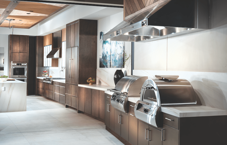 The outdoor kitchen in The New American Home 2024 extends out from the main kitchen.