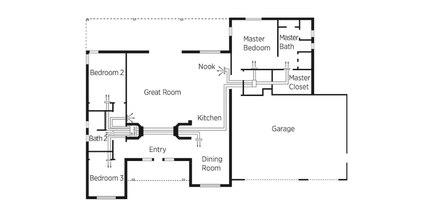 Compact duct layout for a high-performance home