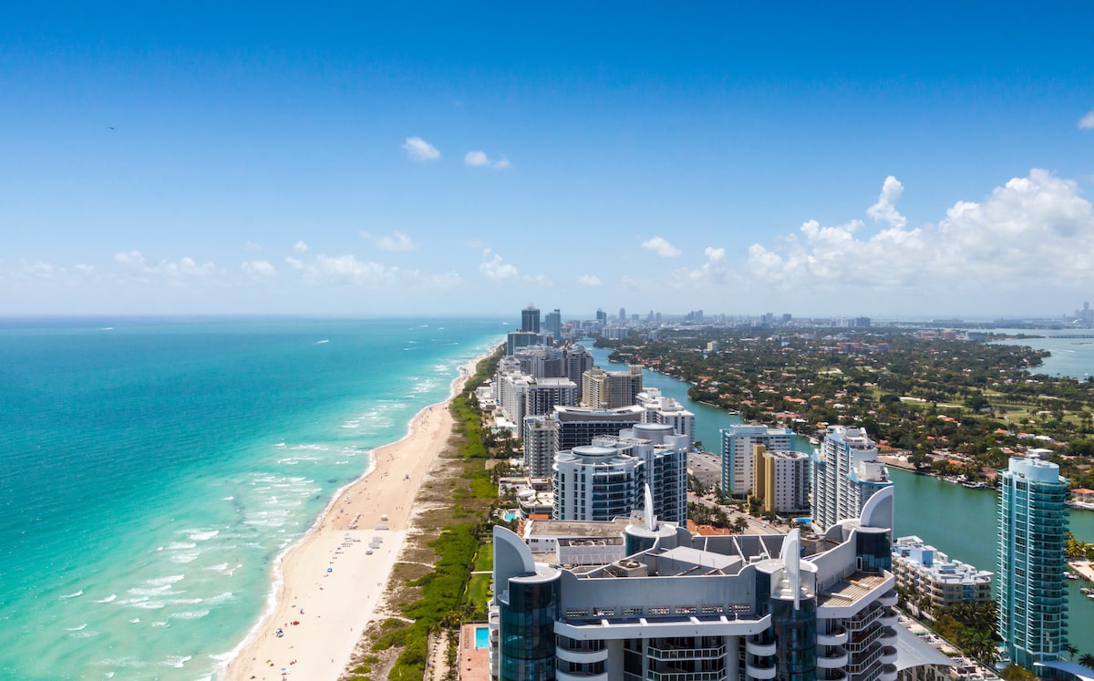 Aerial view of Miami shoreline