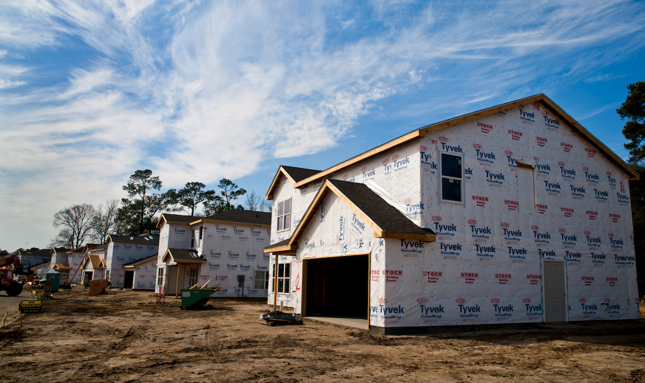 Production homes being built with housewrap installed