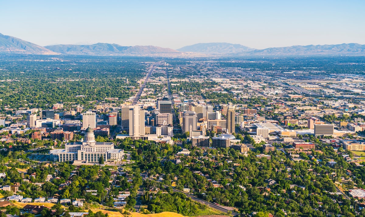 Aerial view of Salt Lake City metro, which is attracting Gen Z