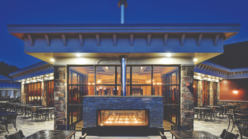 Acucraft Fireplace Systems’ remote-controlled gas fireplace, the Blaze 6, can be installed outdoors