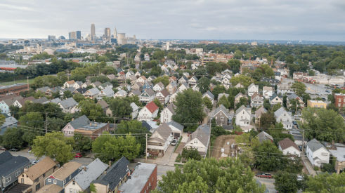 Aerial view of neighborhood near Cleveland