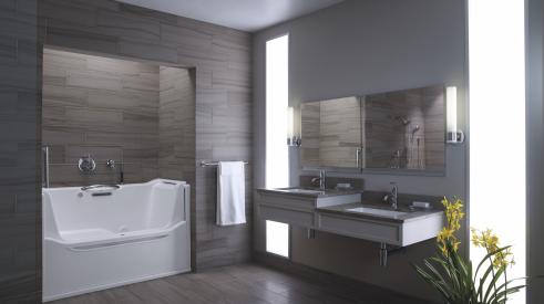 Bathroom with Kohler fixtures showcases universal design features
