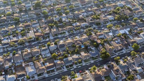 Aerial view of residential housing neighborhood