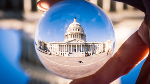 View of National Capitol through a glass ball