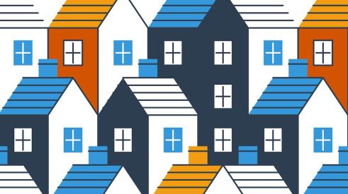 Blue and orange apartments graphic
