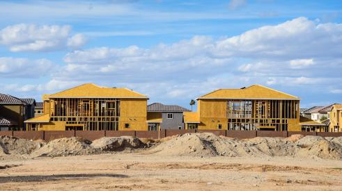 Two homes under construction in residential neighborhood