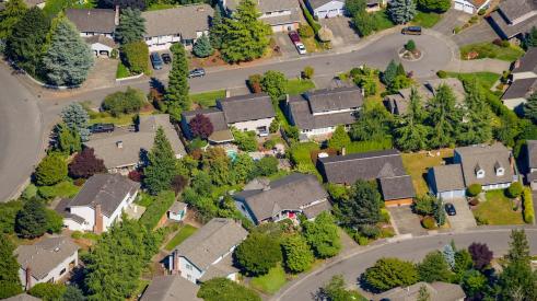 Aerial view of houses in residential community