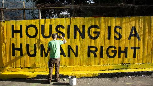 Affordable housing protest sign 