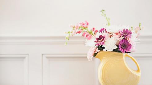 Vase of flowers inside a home