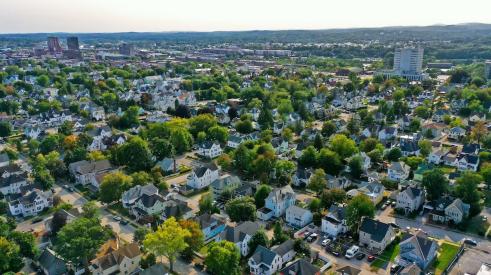 Aerial view of Manchester, NH, housing market