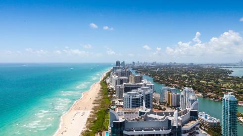 Aerial view of Miami shoreline