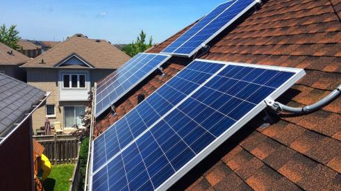 Rooftop solar panels on residential home