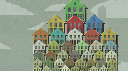 Rows of houses in different sizes and colors